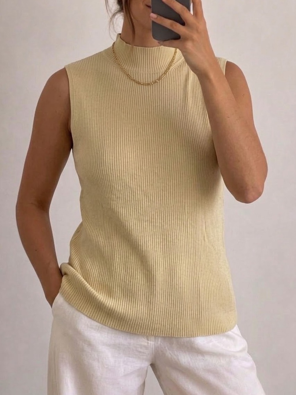 Vintage Silk Ribbed Knit Top Size Medium Butter Yellow Cream Blouse Vtg 90s